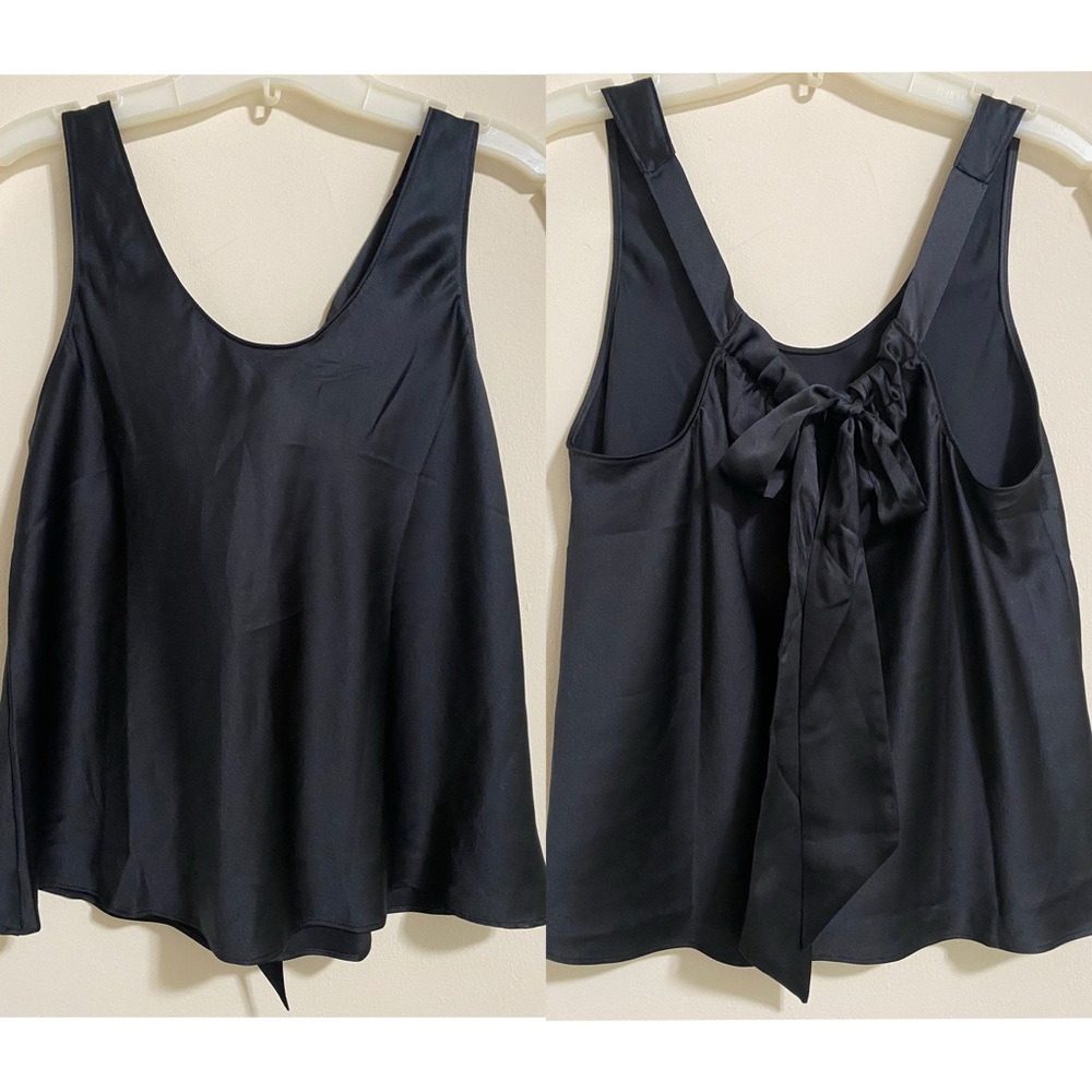 VICTORIA’S SECRET Women Black Satiny Tie Back Cami Sleeveless Sleepwear Top XS